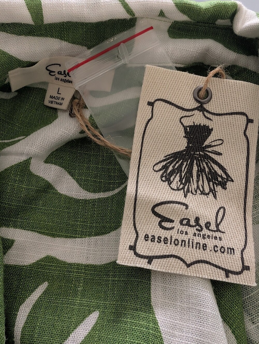 Easel Boho Oversized Green and White Leaf Print Button-Down Dress Size M - Picture 5 of 8